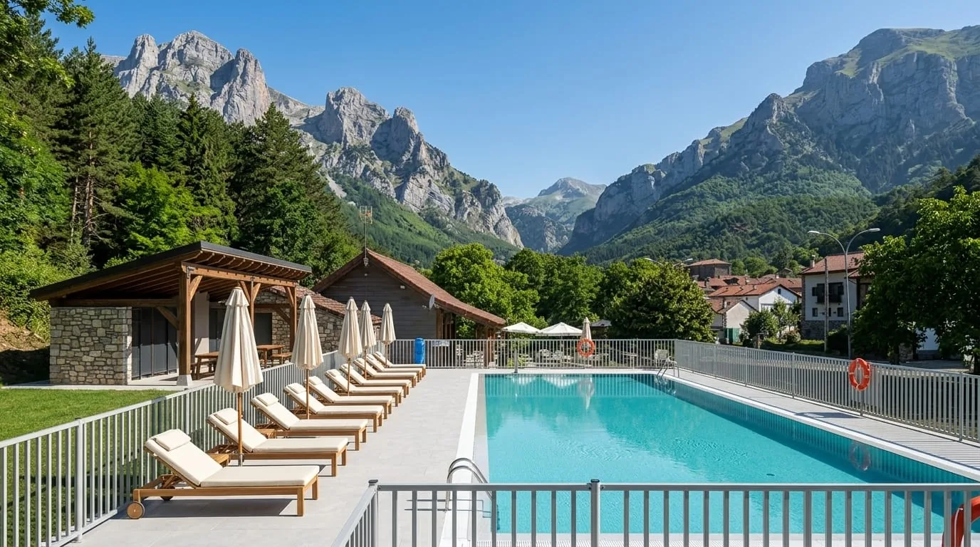 Piscina de verano con vistas a las montañas del Valle de Roncal
